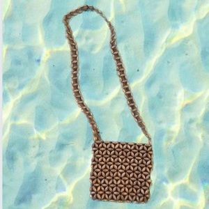 wood bead bag with floral like design!